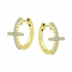 Cheapest 🎉 Giani Bernini Cubic Zirconia Cross Small Hoop Earrings, 0.625, Created For Macy's Gold Over Silver 😍