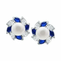 Best deal ๐คฉ Giani Bernini Freshwater Pearl (5mm), Lab-Created Blue Sapphire (1/3 Ct. T.w.), & Cubic Zirconia Halo Stud Earrings In Sterling Silver, Created For Macy's ๐ฅฐ