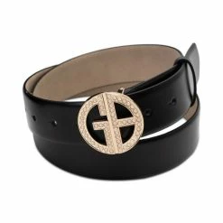 Discount ⌛ Giani Bernini 👩 Women's Imitation Pearl Embellished Logo Belt Black ⌛