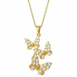 Promo 🔥 Giani Bernini Cubic Zirconia Three Butterfly Pendant Necklace In Gold-Plated Sterling Silver, 18 + 2 Extender, Created For Macy's 👍