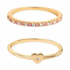 Wholesale ✔️ Giani Bernini 2-Pc. Set Pink & White Cubic Zirconia Heart Stack Rings In Gold-Plated Sterling Silver, Created For Macy's 🎉
