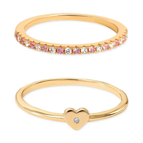 Wholesale ✔️ Giani Bernini 2-Pc. Set Pink & White Cubic Zirconia Heart Stack Rings In Gold-Plated Sterling Silver, Created For Macy's 🎉 1 Wholesale ✔️ Giani Bernini 2-Pc. Set Pink & White Cubic Zirconia Heart Stack Rings In Gold-Plated Sterling Silver, Created For Macy's 🎉