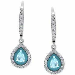 Best Sale 👍 Giani Bernini Blue Topaz (1/3 Ct. T.w.), Cubic Zirconia, & Enamel Pear Dangle Hoop Earrings In Sterling Silver (Also In Lab-Created Opal & Amethyst), Created For Macy's Opal/blue 🤩