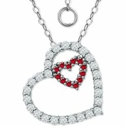 Flash Sale 😀 Giani Bernini Lab-Created Ruby & Cubic Zirconia Heart-in-Heart Pendant Necklace In Sterling Silver, 16 + 2 Extender, Created For Macy's Red ✨
