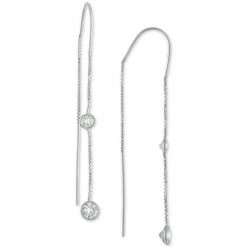 Hot Sale 🛒 Giani Bernini Cubic Zirconia Bezel Threader Earrings In Sterling Silver, Created For Macy's ⌛
