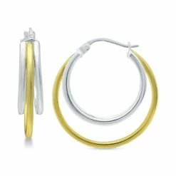 Cheap 👏 Giani Bernini Small Two-Tone Triple Hoop Earrings, 20mm, Created For Macy's 18k Gold Over Sterling Silver 🎁
