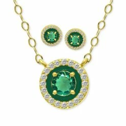 Flash Sale 👍 Giani Bernini 2-Pc. Set Lab-Created Green Quartz (1-3/8 Ct. T.w.) & Cubic Zirconia Pendant Necklace & Matching Stud Earrings In 18k Gold-Plated Sterling Silver, Created For Macy's Green Quartz/green ✨