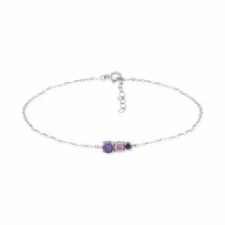 Buy 👏 Giani Bernini Purple Cubic Zirconia Graduating Three Stone Chain Ankle Bracelet In Sterling Silver, Created For Macy's 🛒