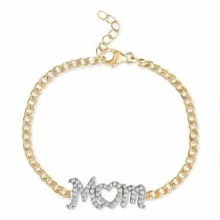 Best deal ๐ Giani Bernini Cubic Zirconia MOM Curb Link Chain Bracelet In 18k Gold-Plated Sterling Silver, Created For Macy's Gold Over Silver ๐