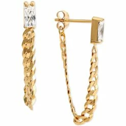 Promo 👍 Giani Bernini Cubic Zirconia Chain Front & Back Earrings In 18k Gold-Plated Sterling Silver, Created For Macy's 🧨