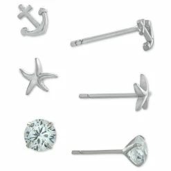 Discount 💯 Giani Bernini 3-Pc. Set Cubic Zirconia Nautical-Themed Stud Earrings In Sterling Silver, Created For Macy's ✨