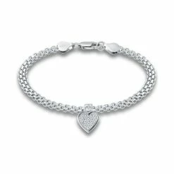 Best deal ๐ Giani Bernini Cubic Zirconia Heart Charm Bismark Chain Bracelet, Created For Macy's White โ