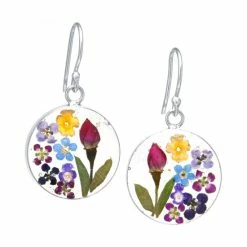 New 🔥 Giani Bernini Medium Round Dried Flower Earrings In Sterling Silver. Available In Multi, Blue Or Purple 🎉