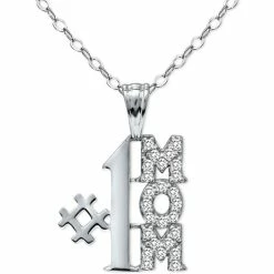 Best Sale ⌛ Giani Bernini Cubic Zirconia #1 Mom Pendant Necklace In Sterling Silver, 16 + 2 Extender, Created For Macy's 😍