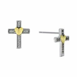 Best Sale 🌟 Giani Bernini Cubic Zirconia (1/5 Ct. T.w.) Heart Cross Stud Earrings In Sterling Silver 💯
