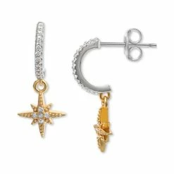 Outlet 🎁 Giani Bernini Cubic Zirconia Star Dangle C Hoop Earrings In Sterling Silver & Gold-Plate, Created For Macy's Two Tone 🎉