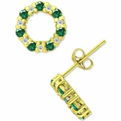 Budget 🎉 Giani Bernini Lab-Created Green Quartz & Cubic Zirconia Circle Stud Earrings In 18k Gold-Plated Sterling Silver, Created For Macy's 👏