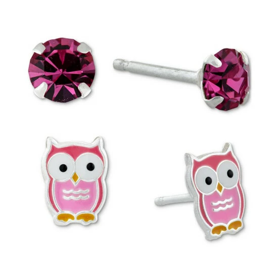 Best Pirce โญ Giani Bernini 2-Pc. Set Crystal Solitaire & Enamel Owl Stud Earrings In Sterling Silver, Created For Macy's Pink/white ๐คฉ 1 Best Pirce โญ Giani Bernini 2-Pc. Set Crystal Solitaire & Enamel Owl Stud Earrings In Sterling Silver, Created For Macy's Pink/white ๐คฉ