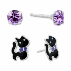 Best reviews of 💯 Giani Bernini 2-Pc. Set Crystal Solitaire & Enamel Cat Stud Earrings In Sterling Silver, Created For Macy's Black/white 😍