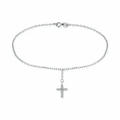 Coupon 😉 Giani Bernini Cubic Zirconia Dangle Cross Ankle Bracelet In Sterling Silver, Created For Macy's ✨