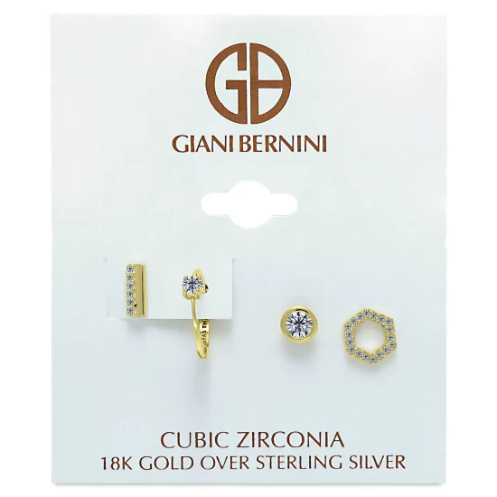 Outlet 🤩 Giani Bernini 4-Pc. Set Cubic Zirconia Stud & Hoop Earrings, Created For Macy's Gold Over Silver ❤️ 6 Outlet 🤩 Giani Bernini 4-Pc. Set Cubic Zirconia Stud & Hoop Earrings, Created For Macy's Gold Over Silver ❤️ - Image 6